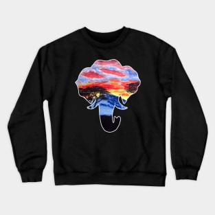 African Sunset Landscape Elephant Pattern Crewneck Sweatshirt